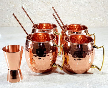 Pure Moscow Mule Cocktail Copper Mugs with Straws and Peg Measurer