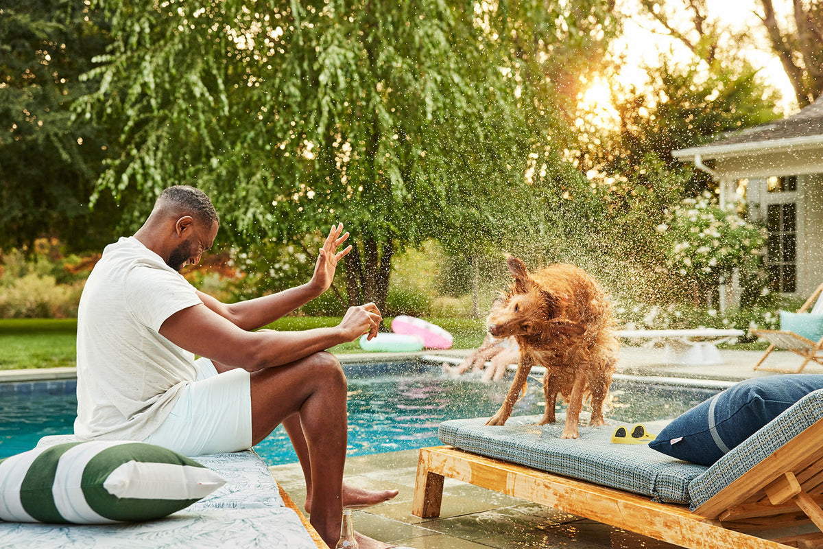 Poolside lounge seating with Sunbrella outdoor cushions