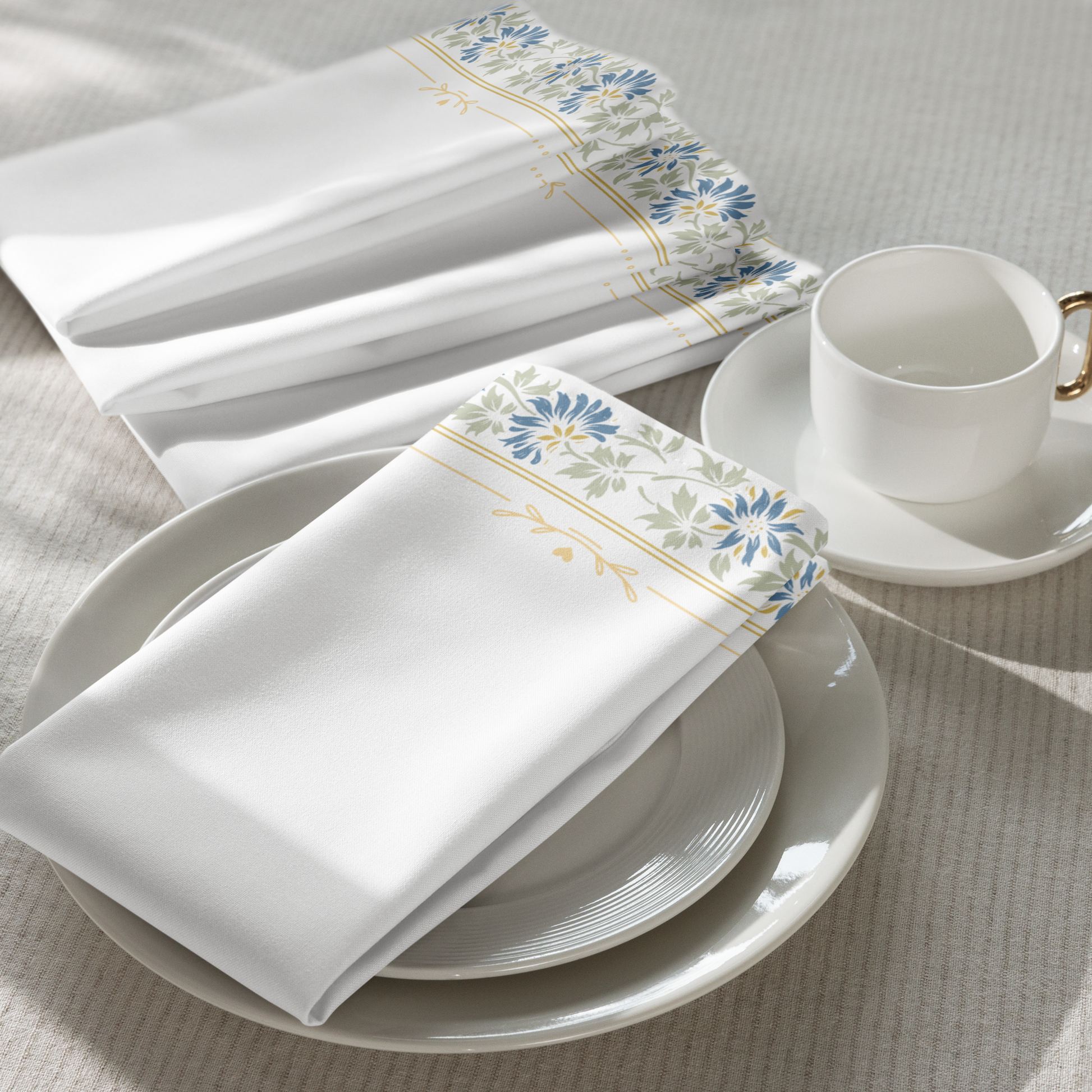 Blue Border Cloth Napkin Set
