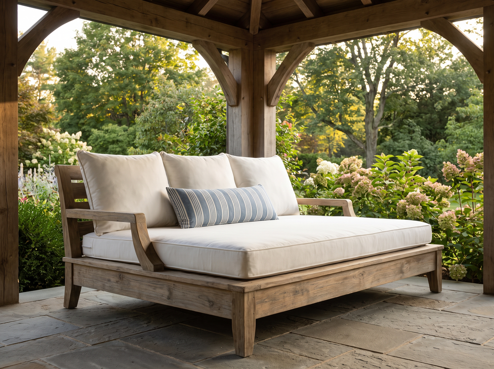 Outdoor daybed with custom cushions