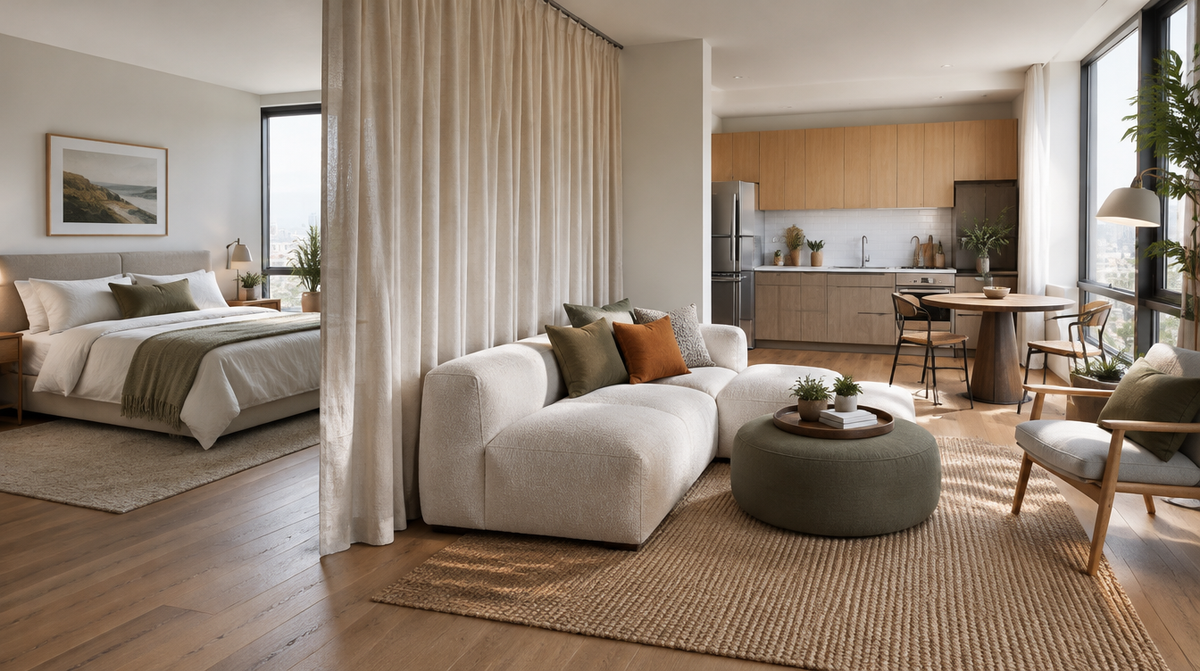 Studio apartment solutions building sections without walls