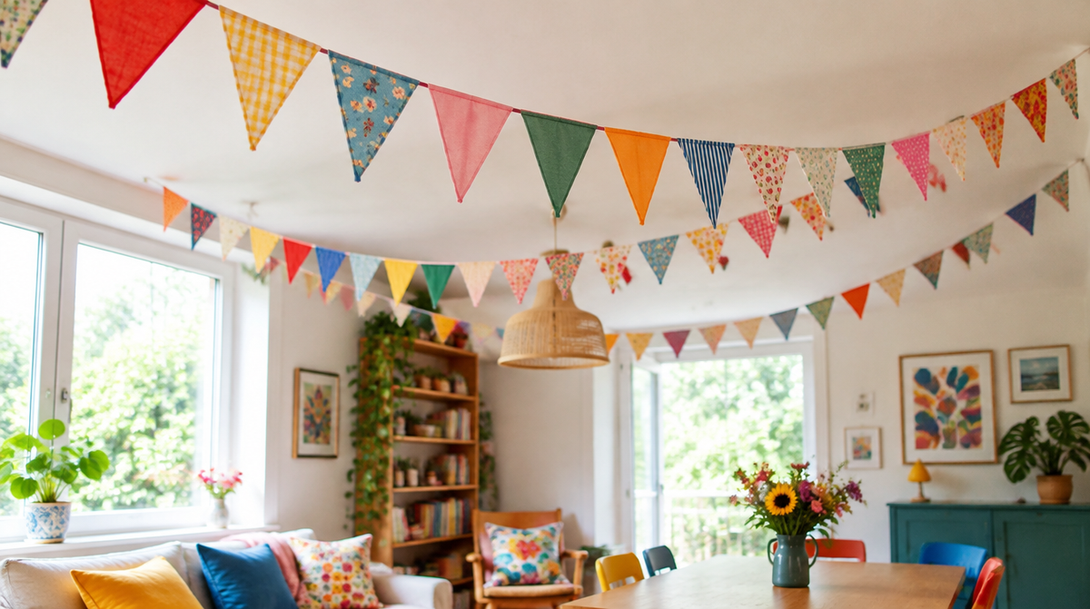 Fabric pennant banners fun ceiling decorations that instantly brighten up a room