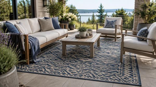 Outdoor rug guide materials that survive weather and foot traffic
