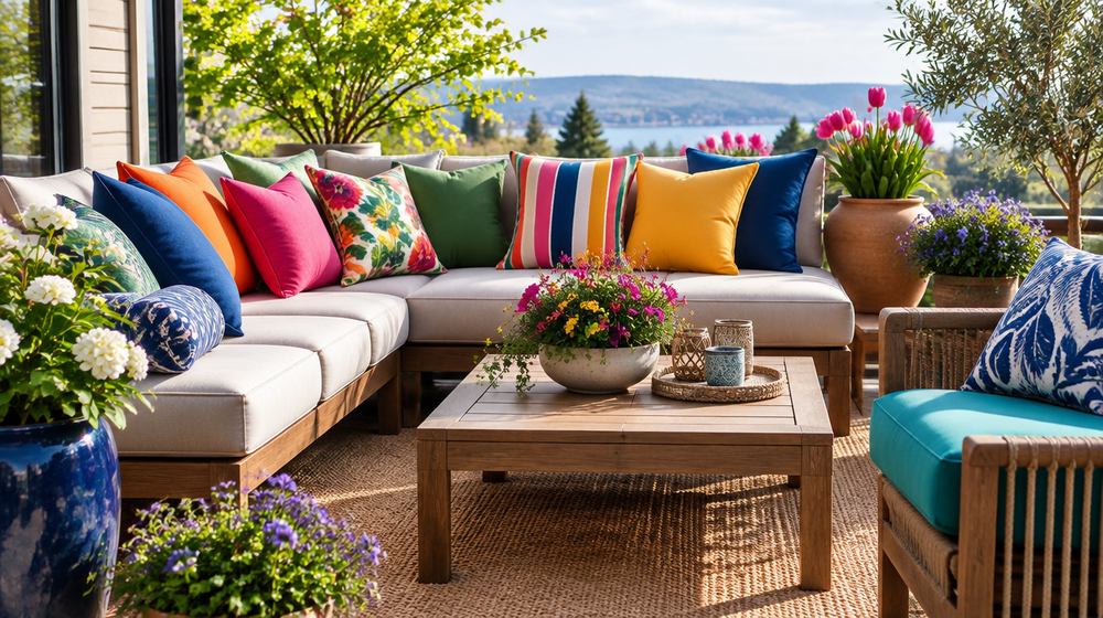 Spring 2026 outdoor cushion color trends bold palettes taking over patios