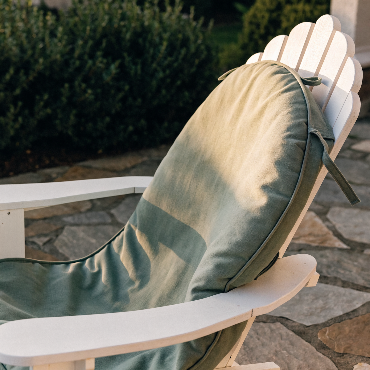 Custom chair cushion on an Adirondack chair
