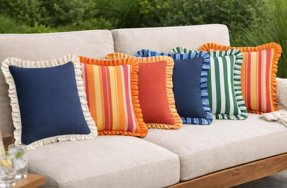 The Ruffle Pillow Revolution is here : Why Textured Outdoor Pillows Are Having a Moment