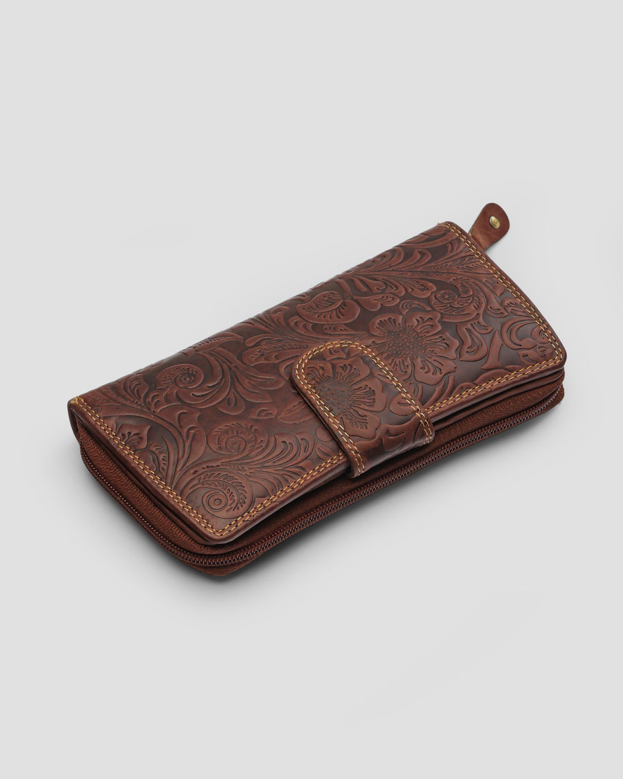 Tooled Treasure Leather Brown Wallet