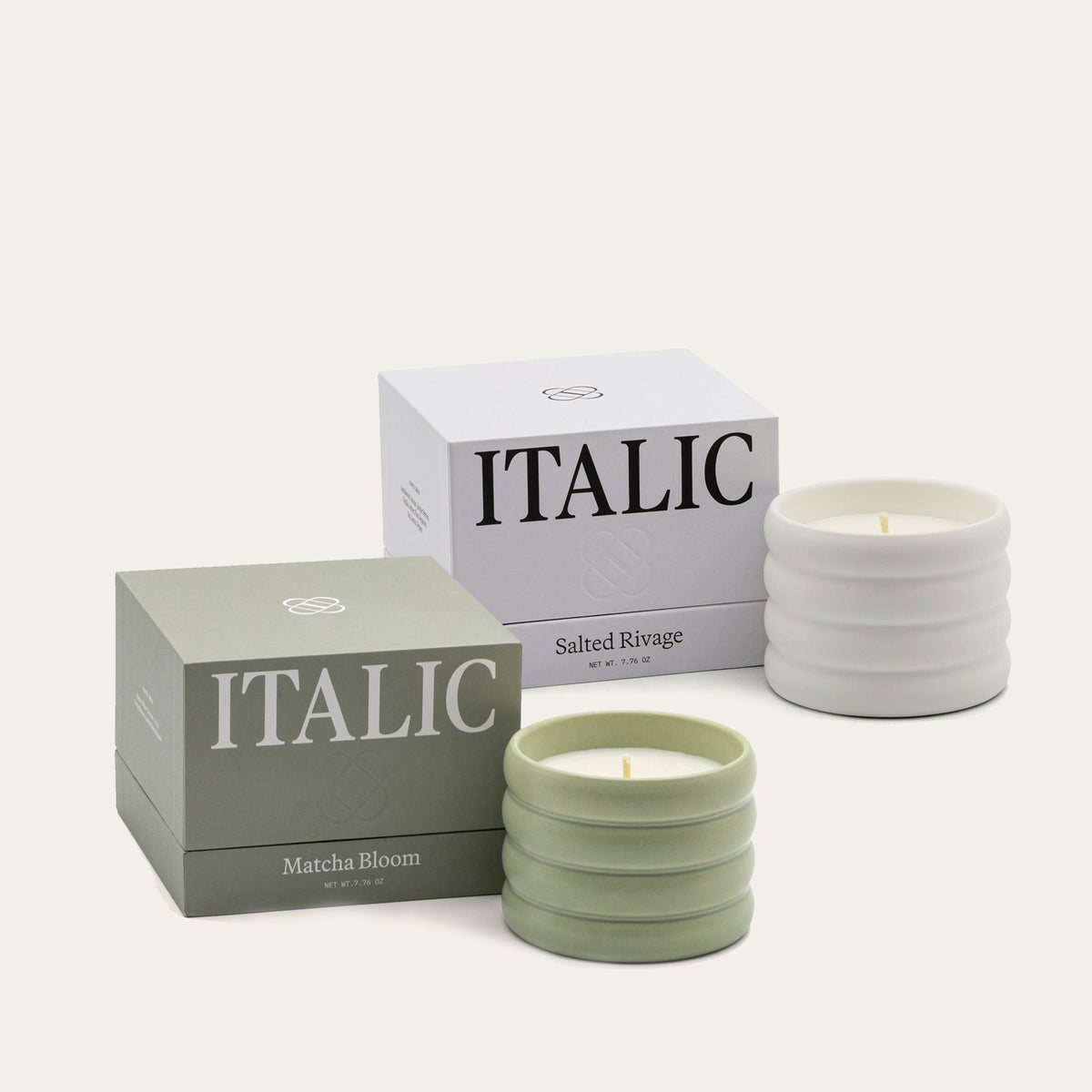 Soy Wax Ceramic Candle, 2-pack (salted rivage + matcha bloom)