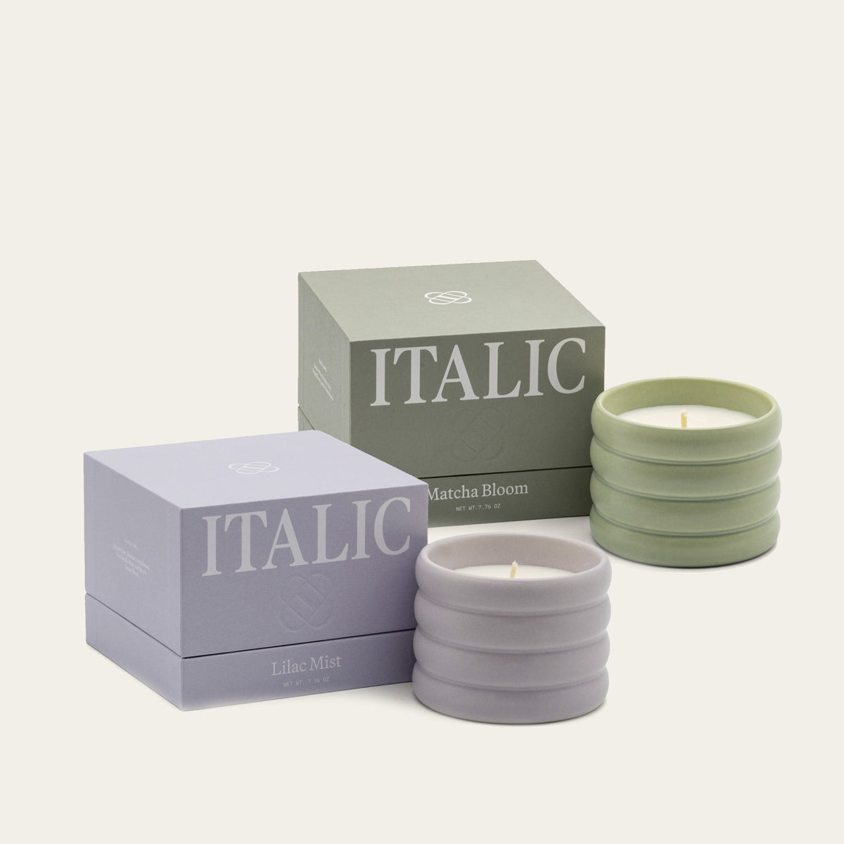 Soy Wax Ceramic Candle, 2-pack (lilac mist + matcha bloom)