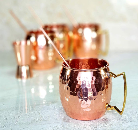 Pure Moscow Mule Cocktail Copper Mugs with Straws and Peg Measurer