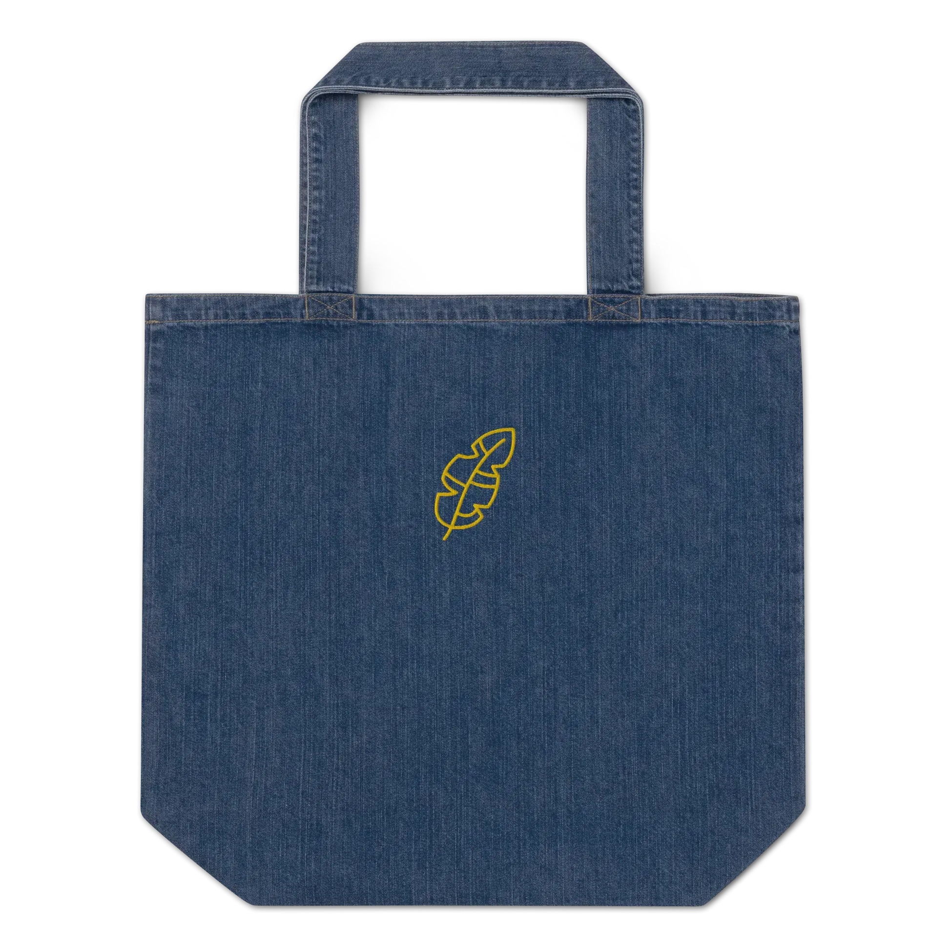 Leafy Embroidery Blue Organic Cotton Denim Tote Bag