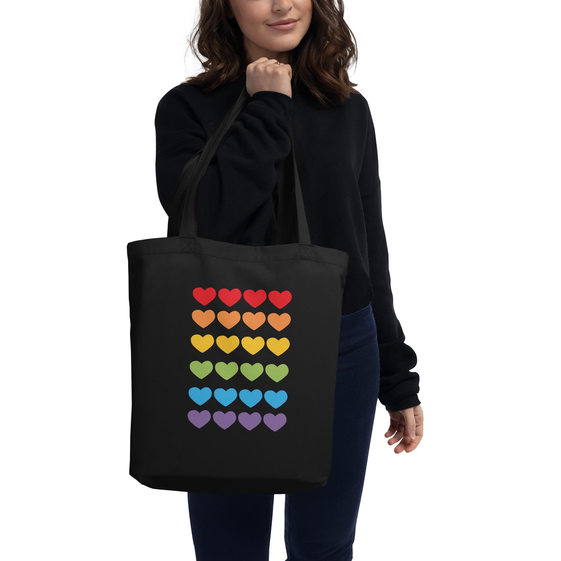 Rainbow Heart Organic Cotton Tote Bag