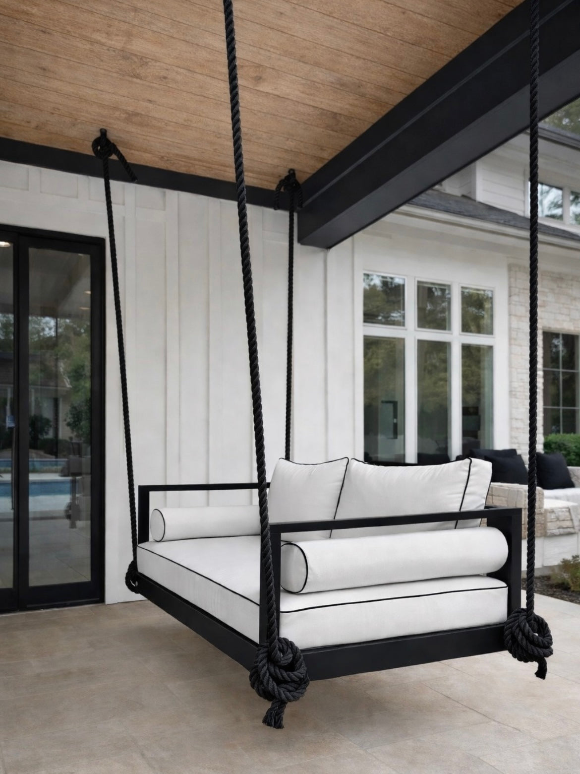Delray Slat-Back Teak Swing Bed, Small, view 4