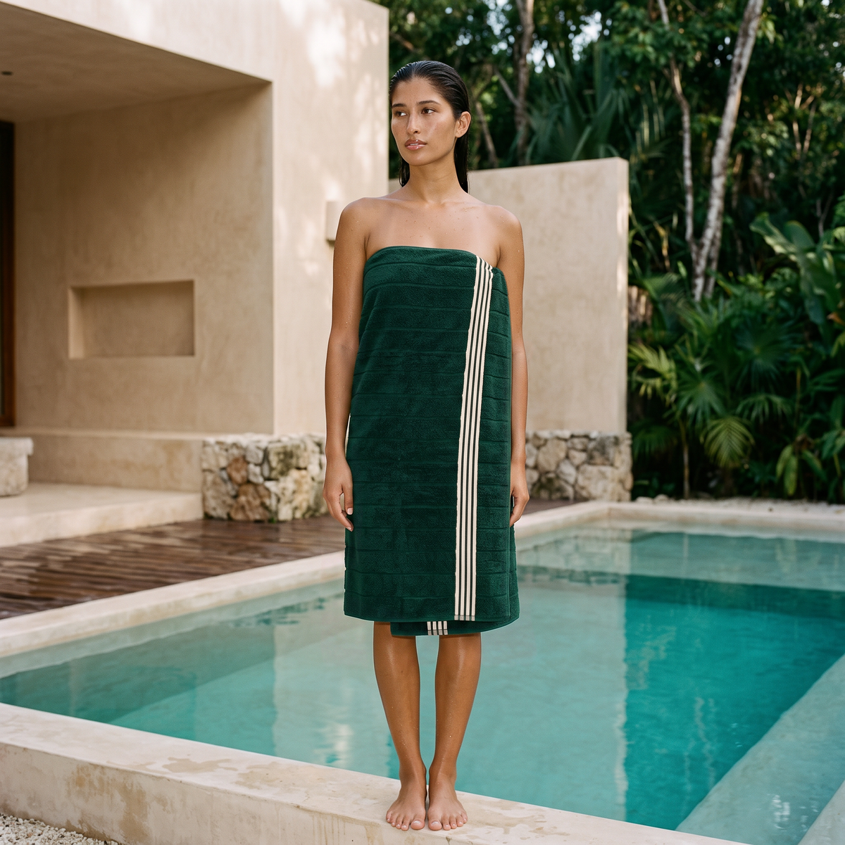 Nautilus Australian Cotton Towels, in Verdant & Ecru, bath sheet (single)