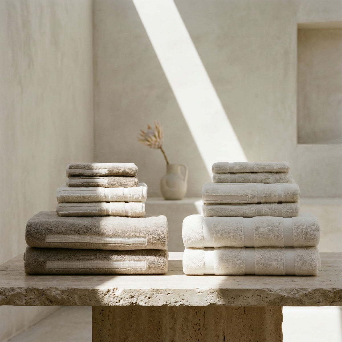 Australian Cotton Towels, in Capri Ecru, family set (set of 12)