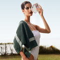 Nautilus Australian Cotton Towels, in Verdant & Ecru, hand towels (set of 2)