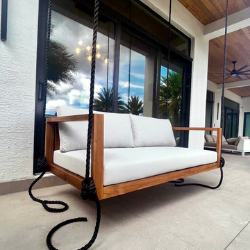 Delray Slat-Back Teak Swing Bed, Small