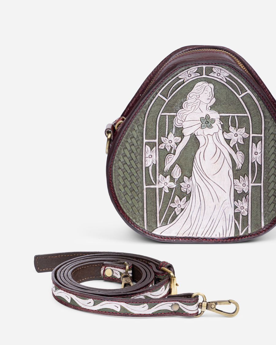 Renaissance Reverie Hand-Tooled Olive & Royal Blue Leather Bag