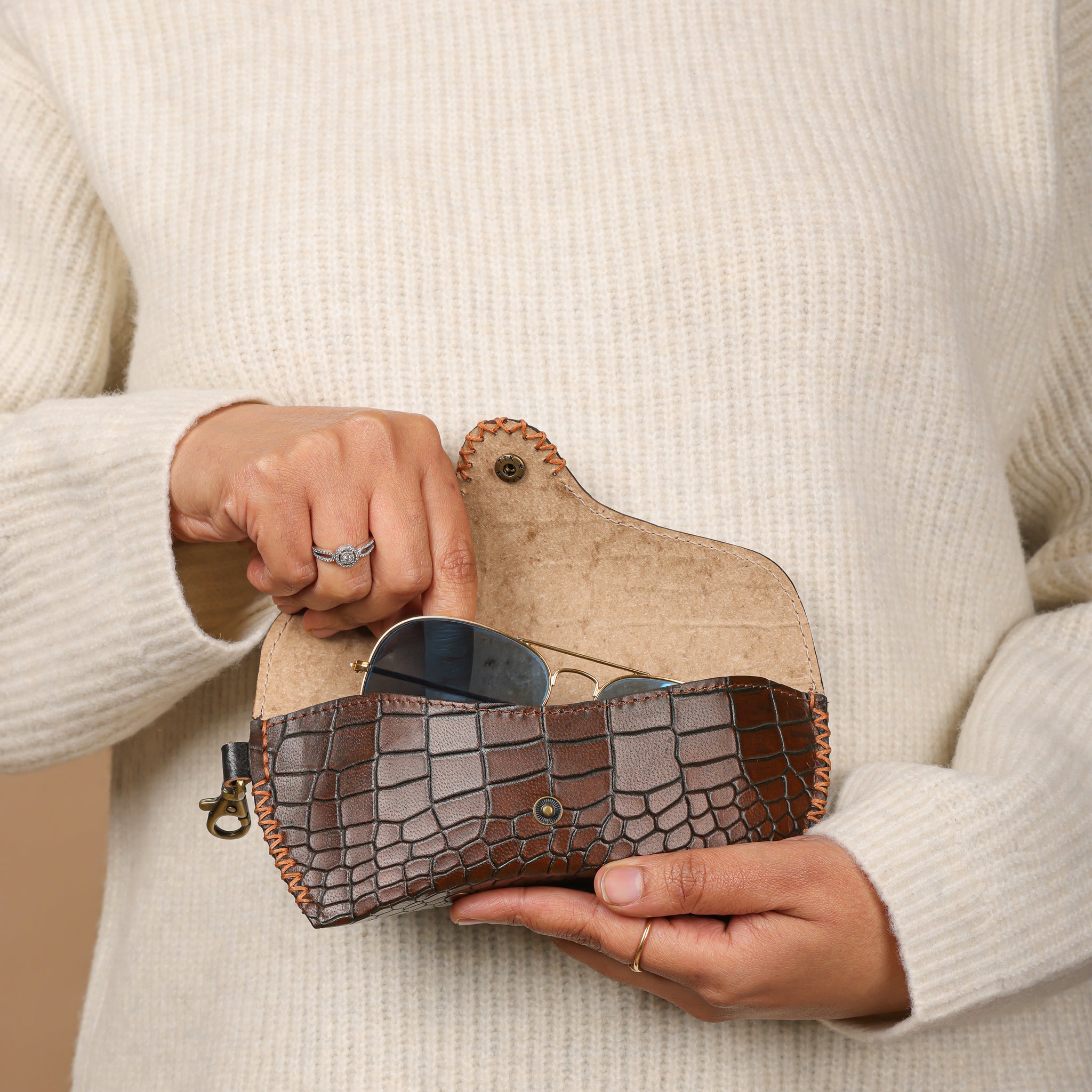 Brown Genuine Leather Sunglasses Case