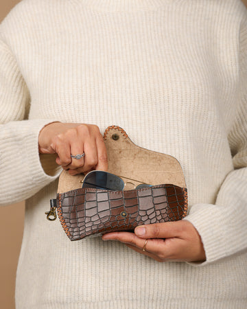 Brown Genuine Leather Sunglasses Case