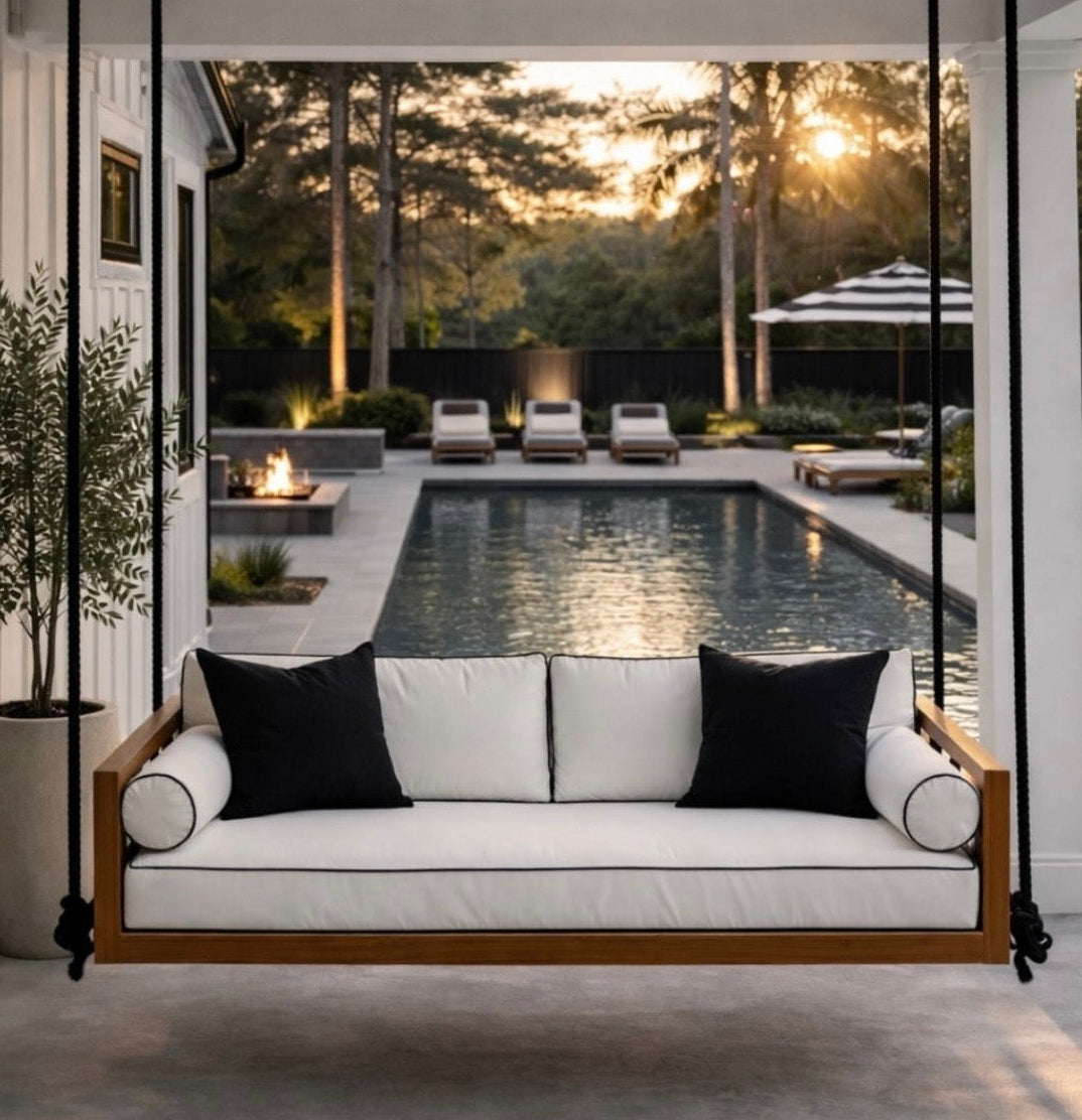 Delray Slat-Back Teak Swing Bed, Standard