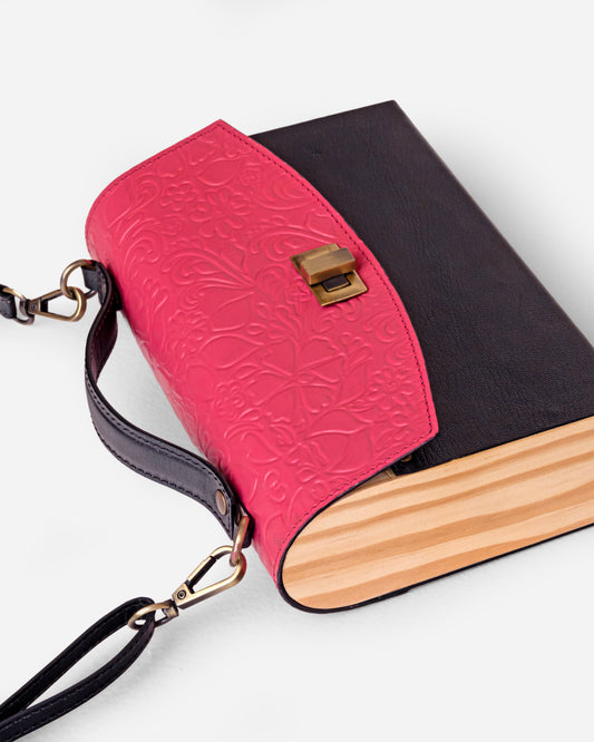 Pink And Black Embossed Leather Crossbody Bag