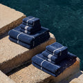 Miramar Australian Cotton Towels, in Navy & White, family set (set of 12 with bath towels)