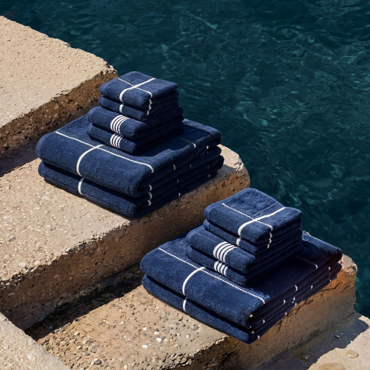 Miramar Australian Cotton Towels, in Navy & White, family set (set of 12 with bath towels)