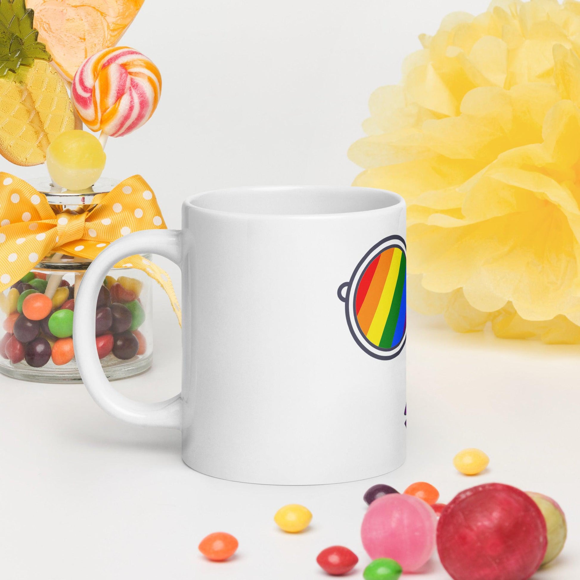 Rainbow-Themed Modern White Glossy Ceramic Mug - Colorful & Contemporary Design