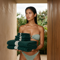 Nautilus Australian Cotton Towels, in Verdant & Ecru, luxe set (set of 6 with bath sheets)