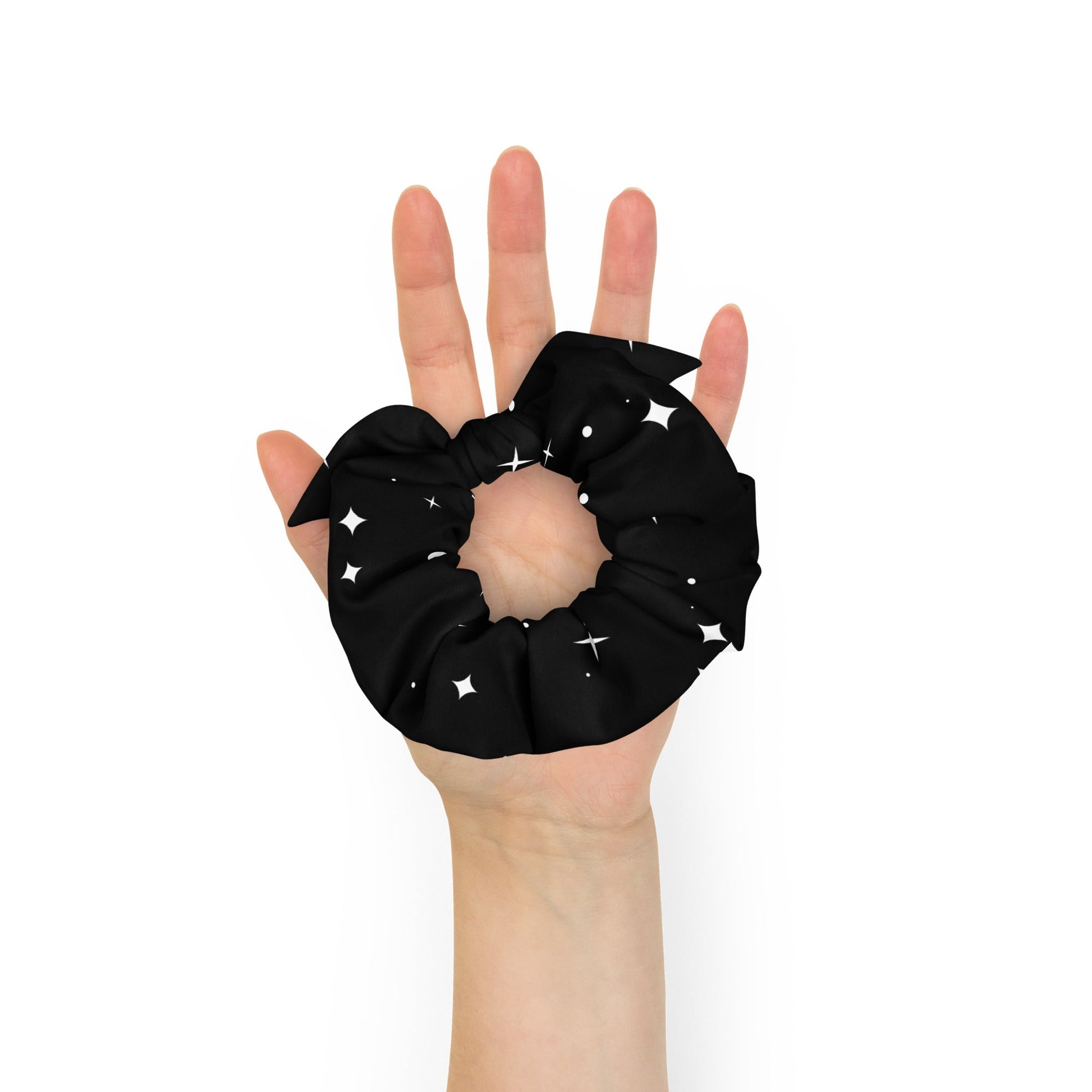 Starlight Style: Elevate Your Hair Game with Our Recycled Scrunchie Featuring Chic Black Star Prints