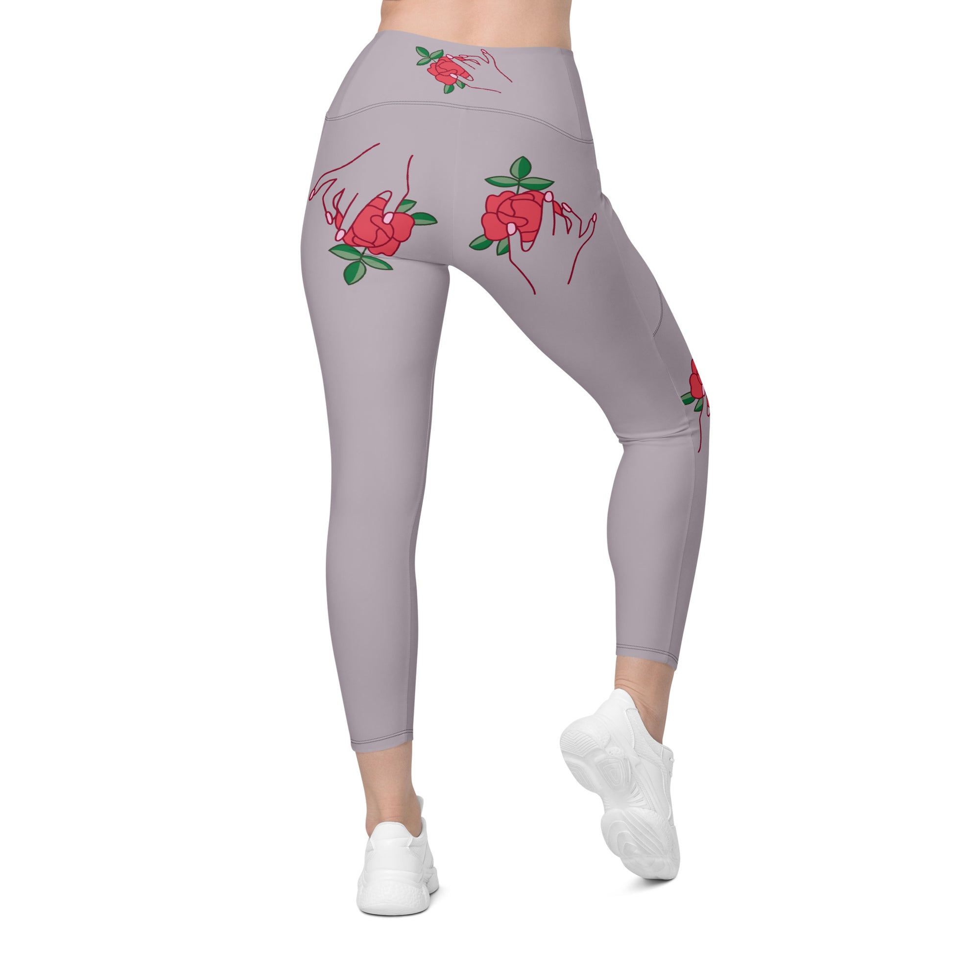 Hand Illusion with Rose Crossover Leggings With Pockets