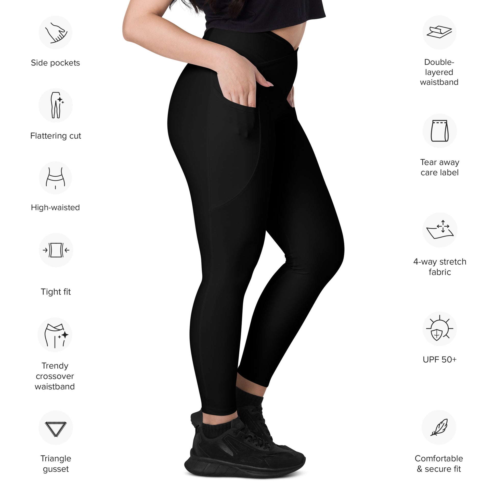 Black Crossover Leggings With Pockets