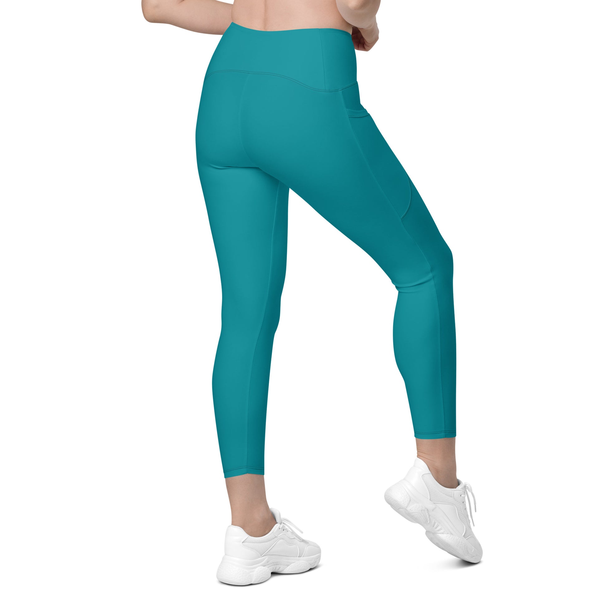 Blue Crossover Leggings With Pockets