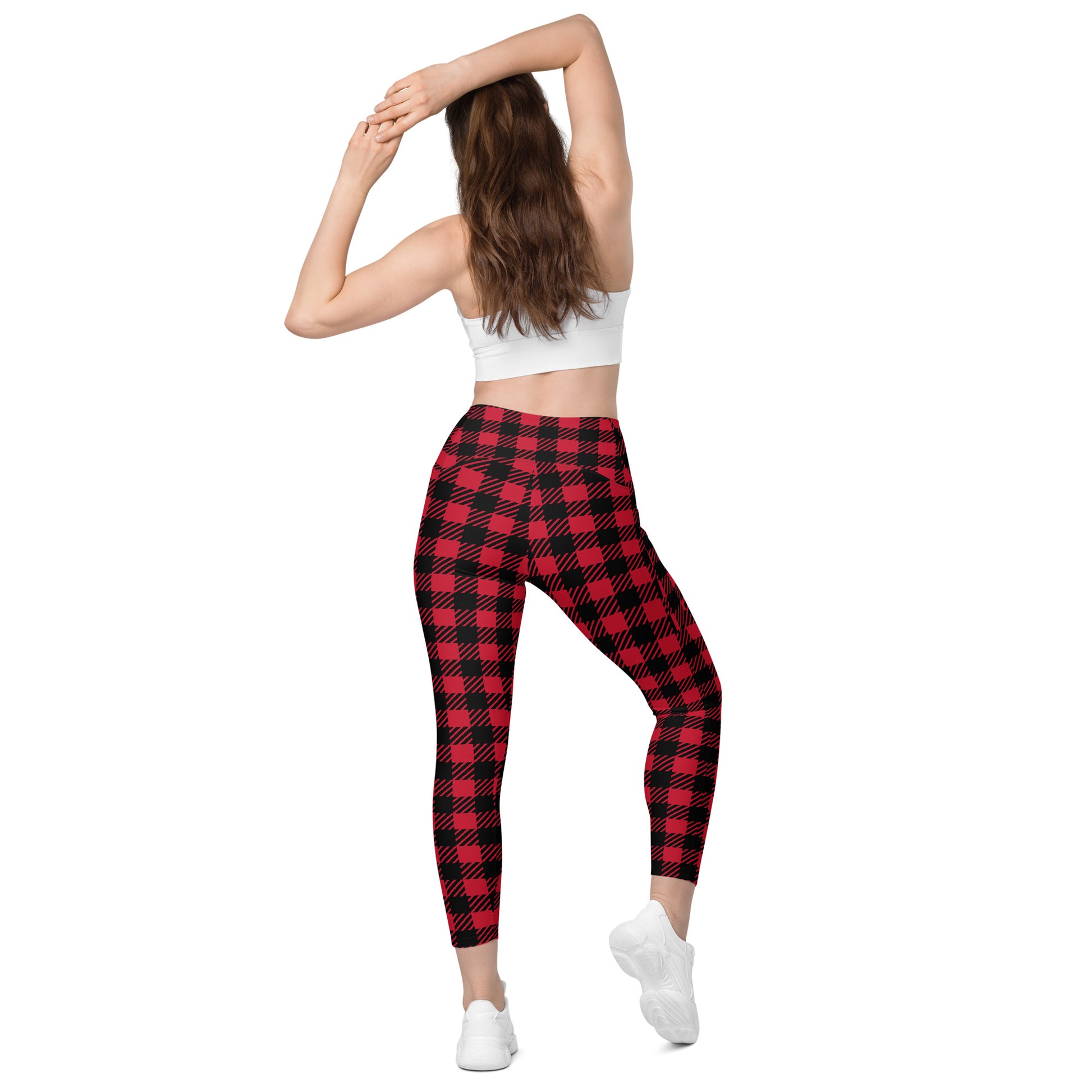 Red Check Leggings With Pockets