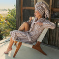 Ultraplush Australian Cotton Unisex Bathrobe, in Striped Tan