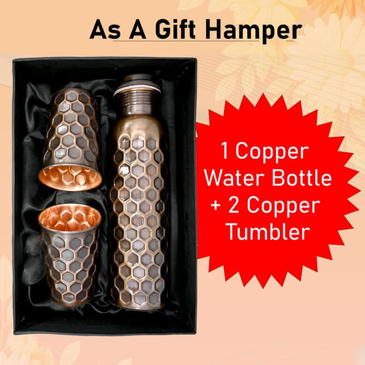 Antique Black Copper Water Bottle / Tumbler - Gift Set