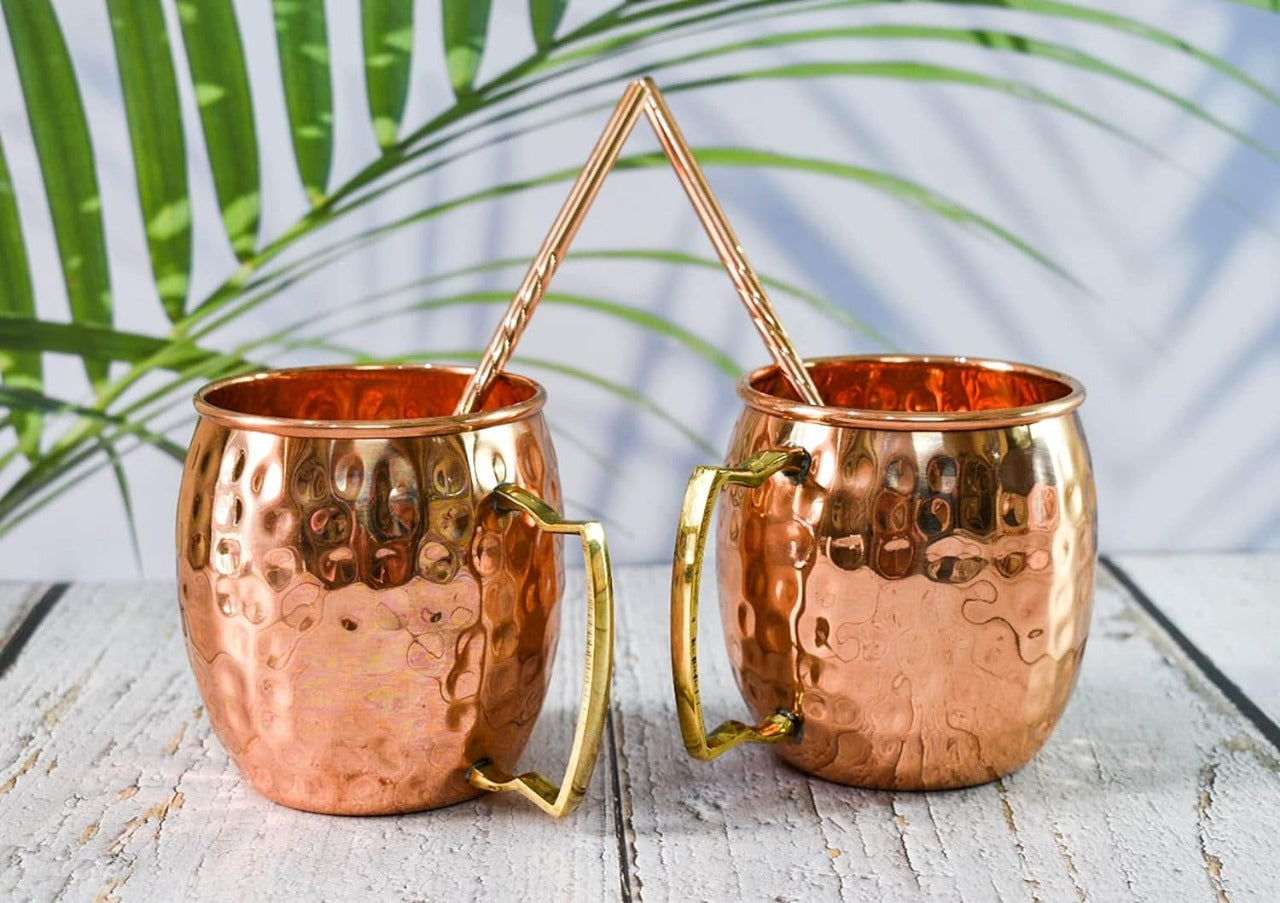 100% Pure Copper Moscow Mule Plain Mugs, Set Of 4