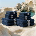 Nautilus Australian Cotton Towels, in Navy & White, family set (set of 12 with bath towels)