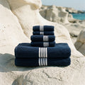 Nautilus Australian Cotton Towels, in Navy & White, luxe set (set of 6 with bath sheets)