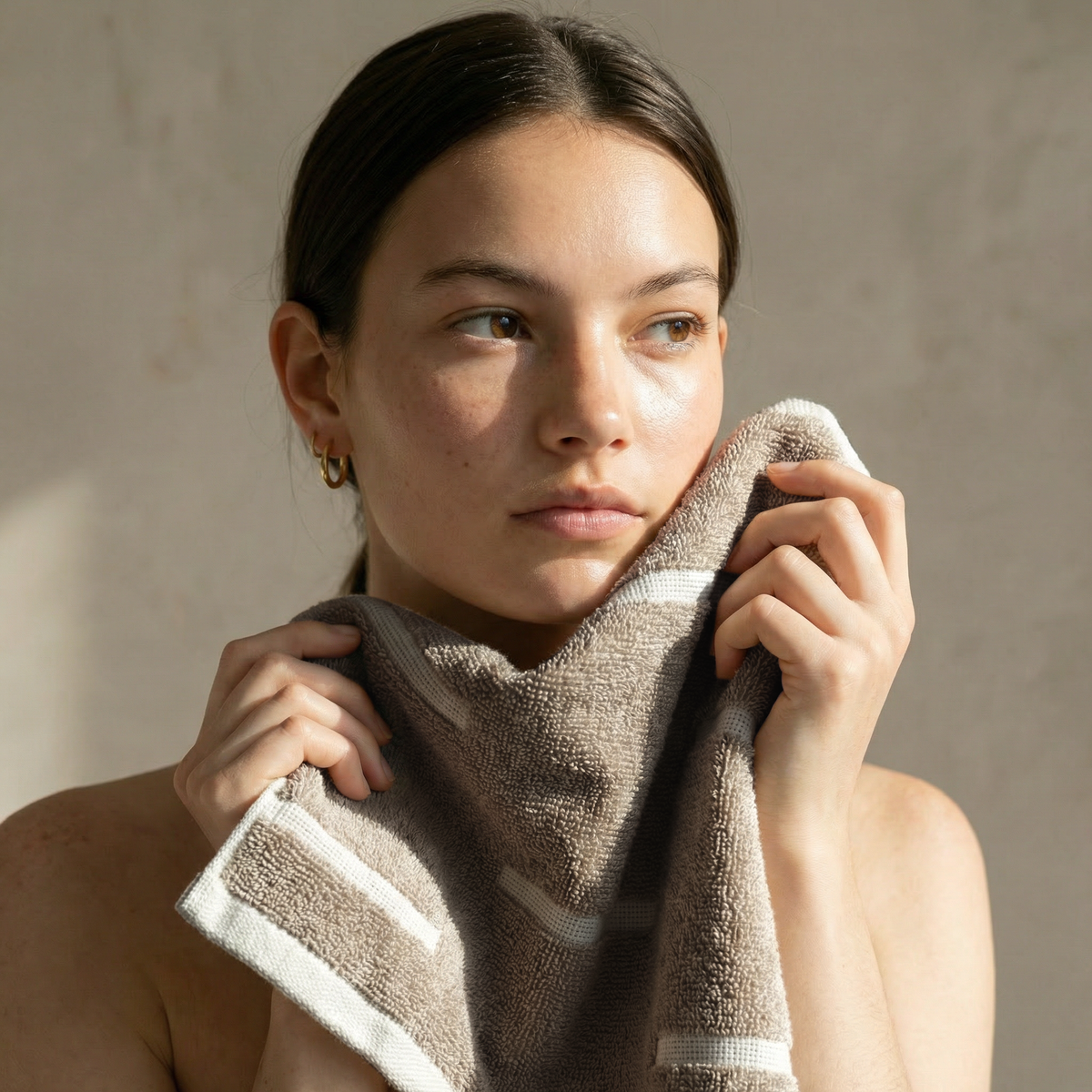 Sorrel Australian Cotton Towels, in Tan & Ecru, washcloth (set of 2)