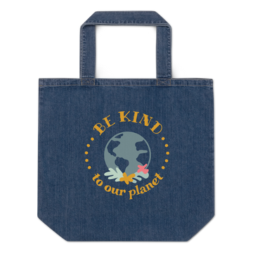 Be Kind to Our Earth Blue Organic Cotton Denim Tote Bag