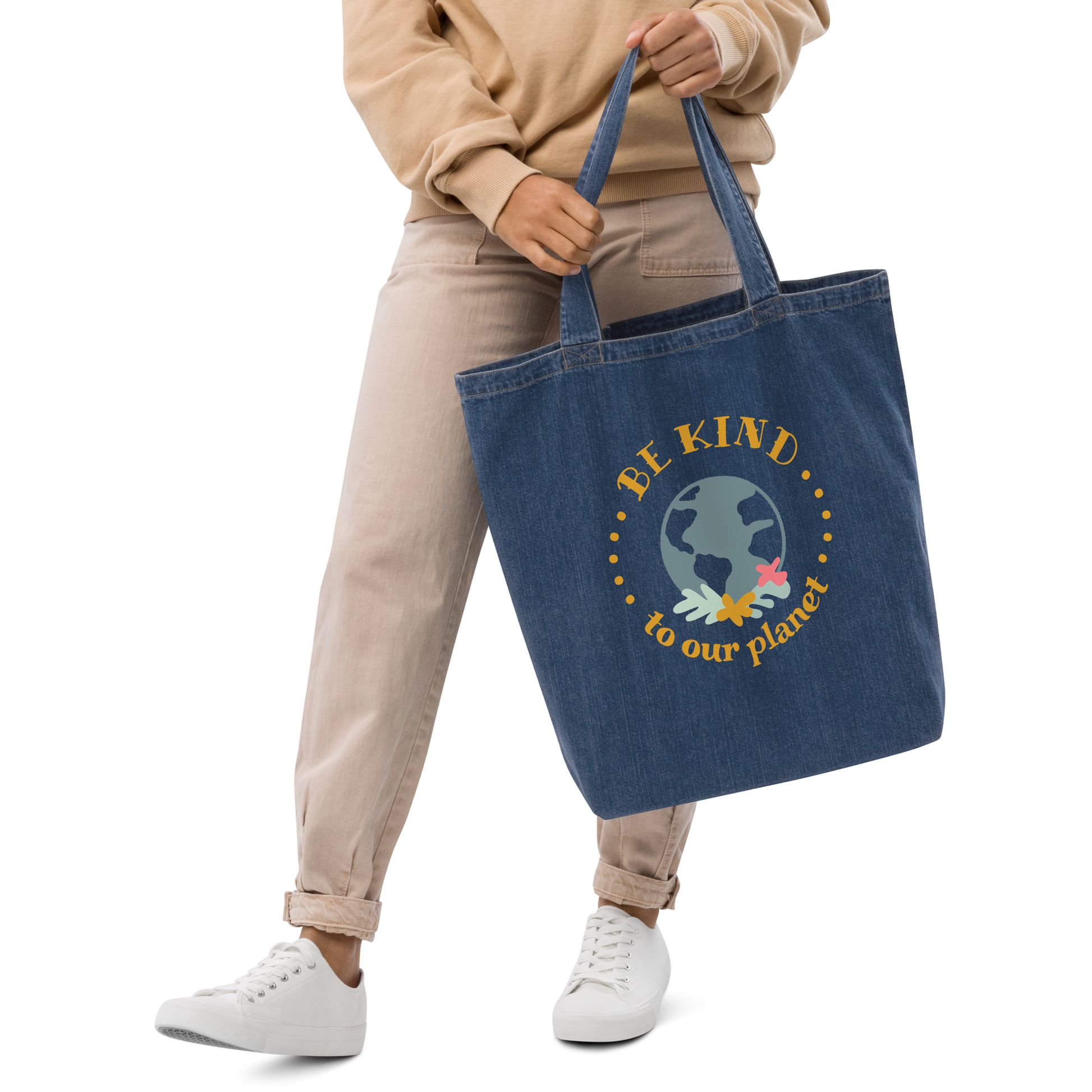 Be Kind to Our Earth Blue Organic Cotton Denim Tote Bag