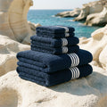 Australian Cotton Towels, in Nautilus Navy & White, standard set (set of 6 with bath towels)